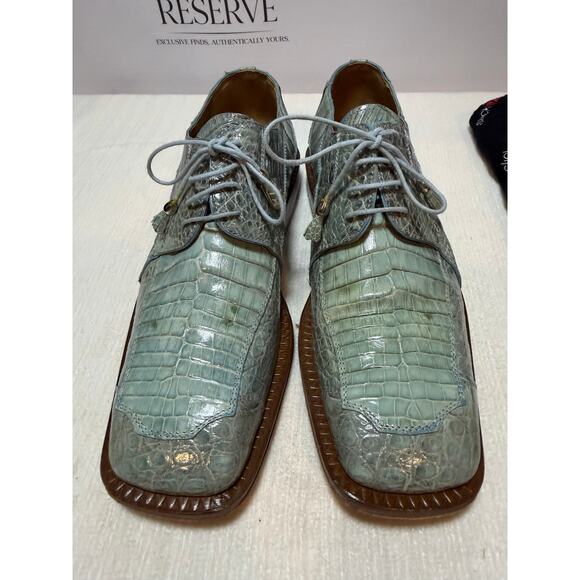 Slick Exotica Cary Genuine Crocodile Oxford Shoes Powder Blue Size 9.5 Italy - Picture 3 of 7